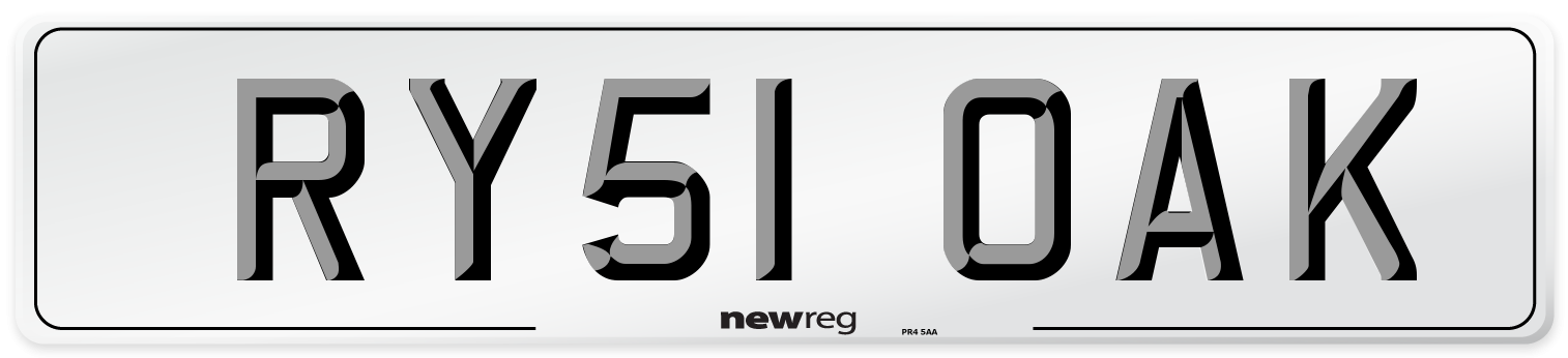 RY51 OAK Number Plate from New Reg